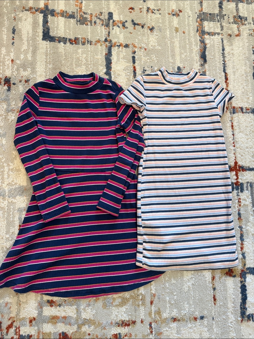 Carter's and Oshkosh Girls' Navy, Pink & White Striped Dresses (2)
